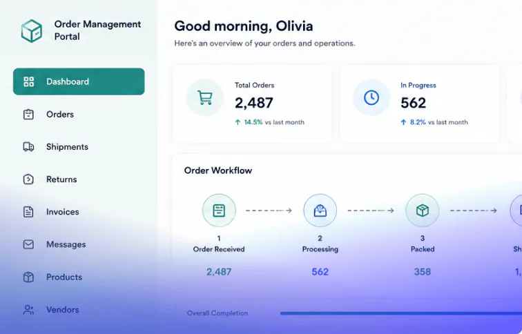 Order management portal solution screenshot
